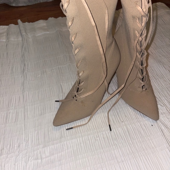 Aldo Shoes - Aldo Nude Lace-Up Pointed-Toe Knee Boots